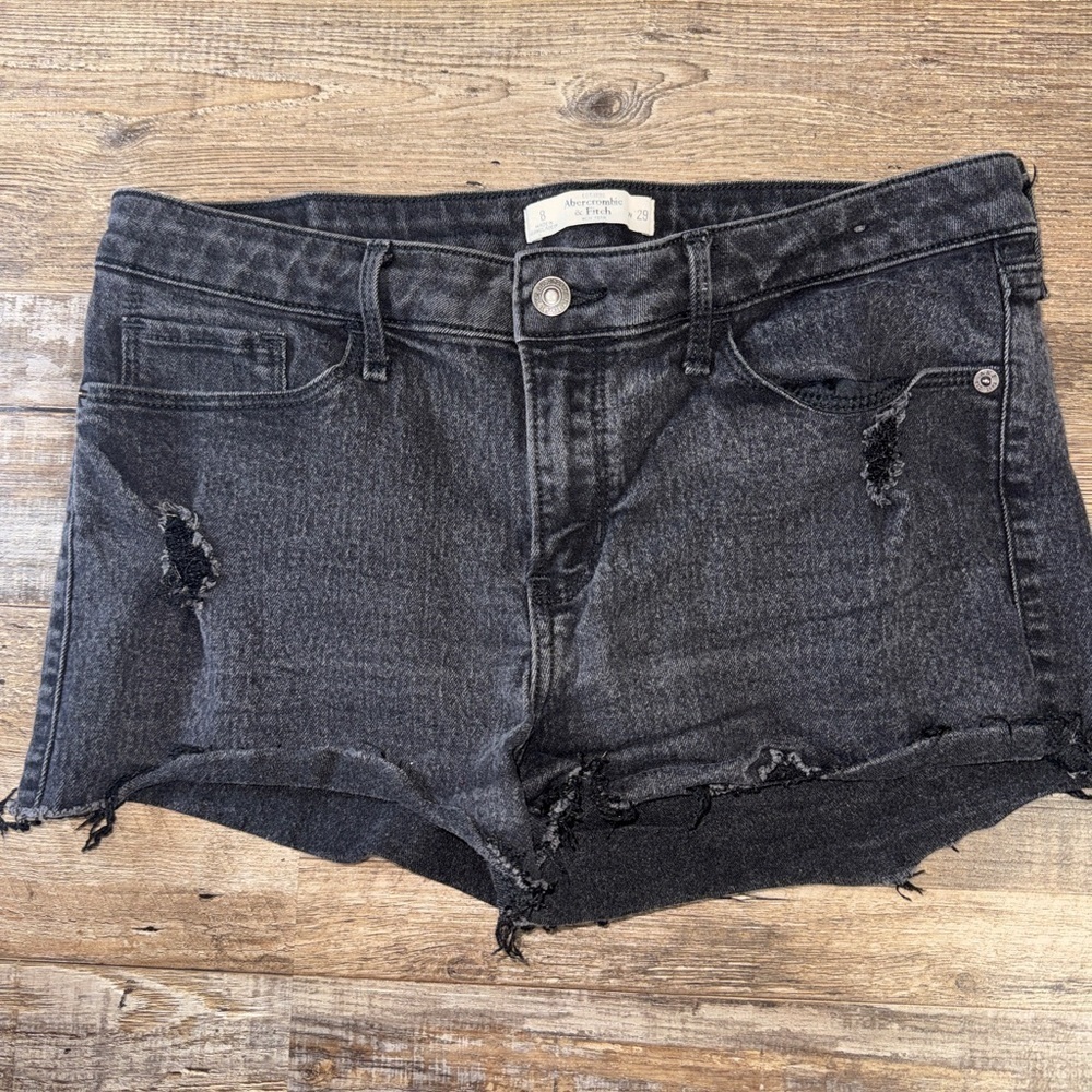 Abercrombie & Fitch Distressed Black Denim Cutoff Shorts Size 8 W29